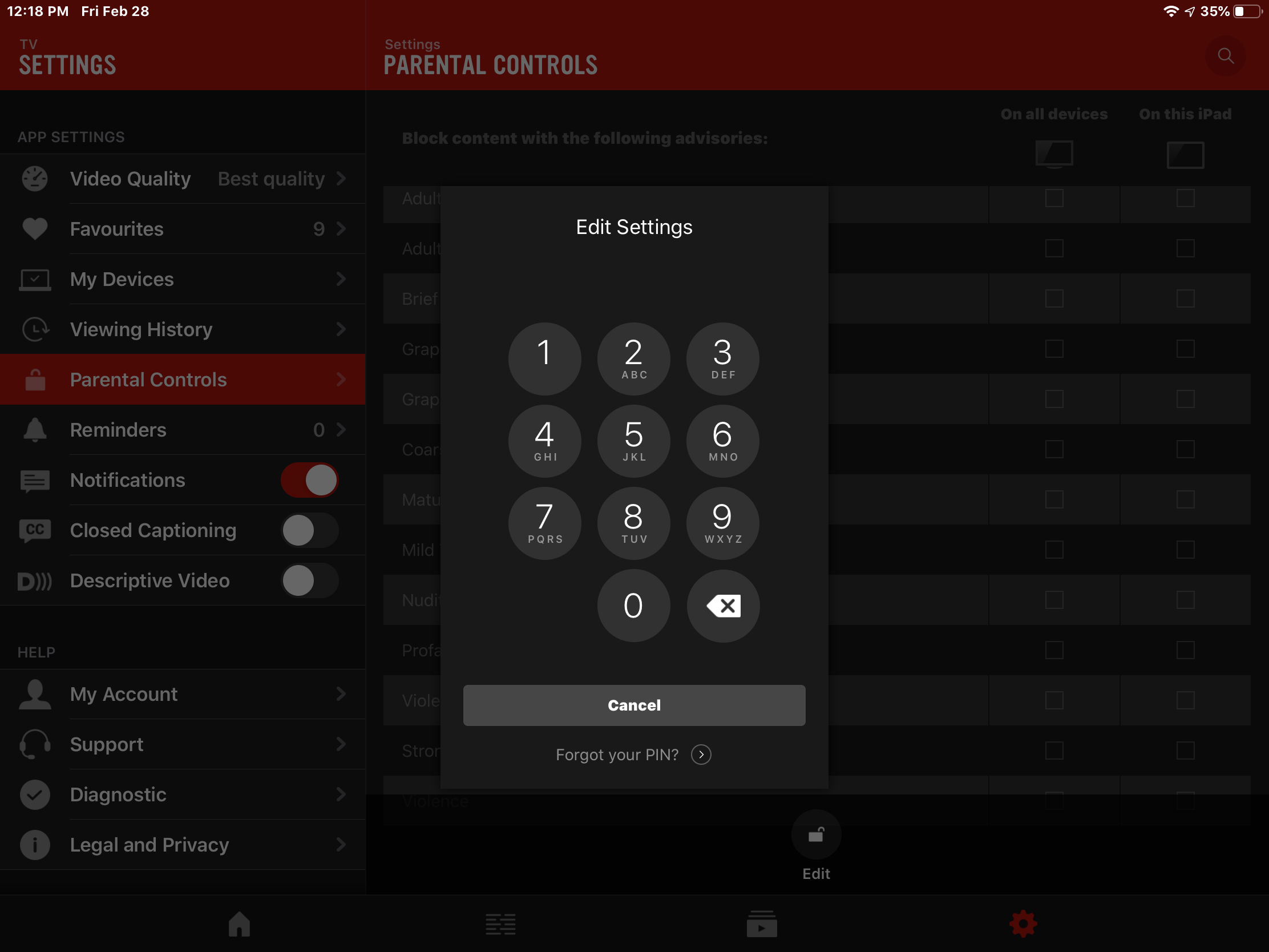 To reset the PIN, touch Forgot your PIN?