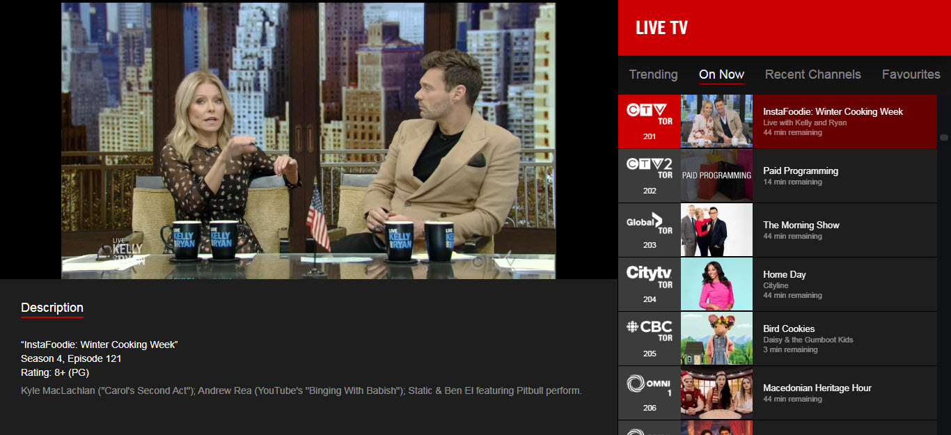 You can access your On Now, Recent Channels and On Demand list content directly from this view.