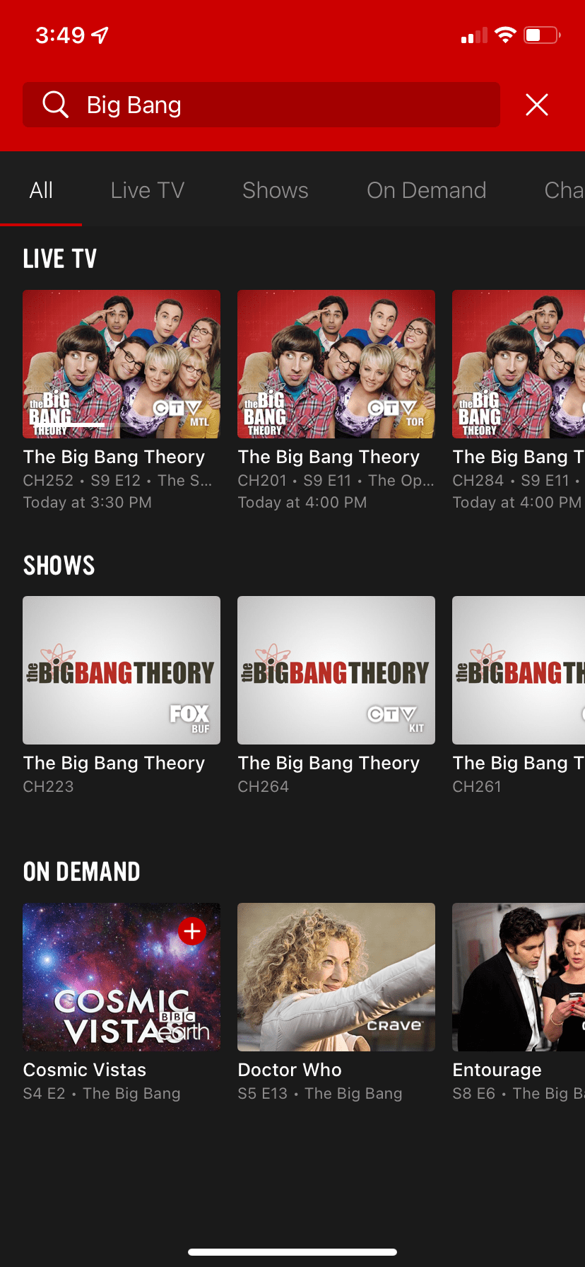 Browse the top results in each section by swiping left and right.