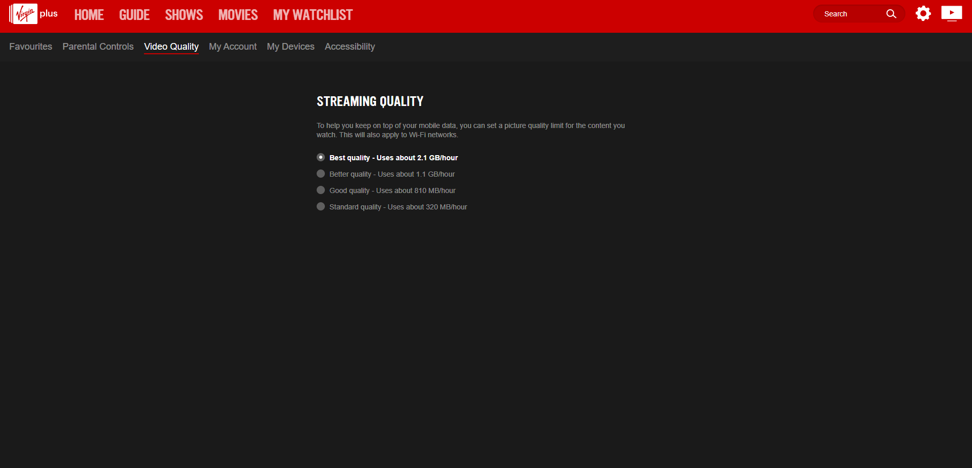 In the Streaming section, click the desired setting.